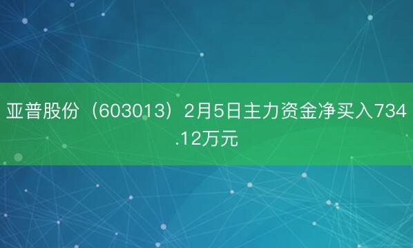 亚普股份（603013）2月5日主力资金净买入734.12万元