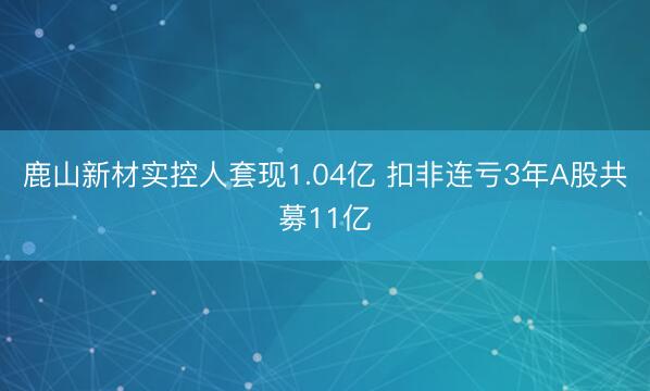 鹿山新材实控人套现1.04亿 扣非连亏3年A股共募11亿