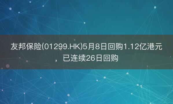 友邦保险(01299.HK)5月8日回购1.12亿港元，已连续26日回购