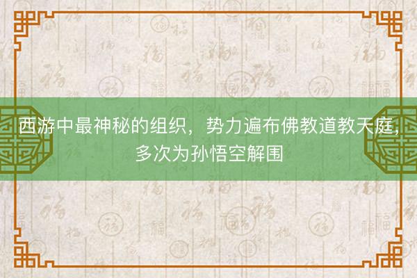 西游中最神秘的组织，势力遍布佛教道教天庭，多次为孙悟空解围