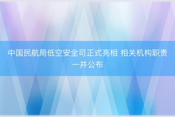 中国民航局低空安全司正式亮相 相关机构职责一并公布