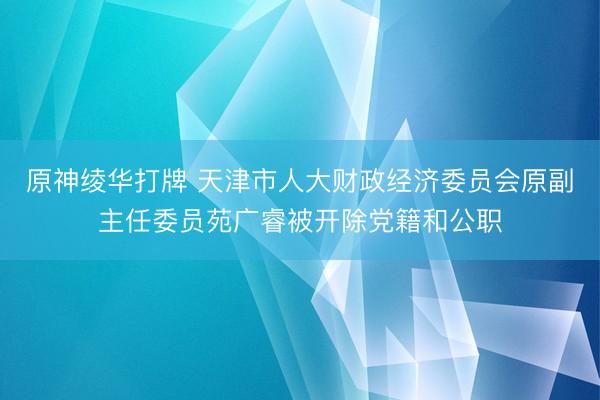 原神绫华打牌 天津市人大财政经济委员会原副主任委员苑广睿被开除党籍和公职